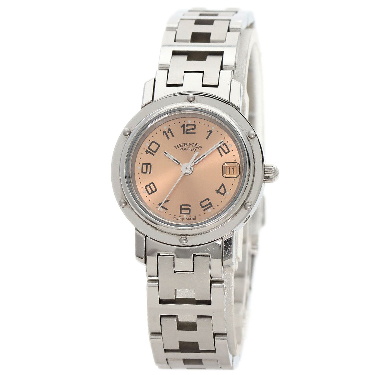 HERMES Watches Quartz CL4.210 Stainless Steel Silver Clipper pink dial