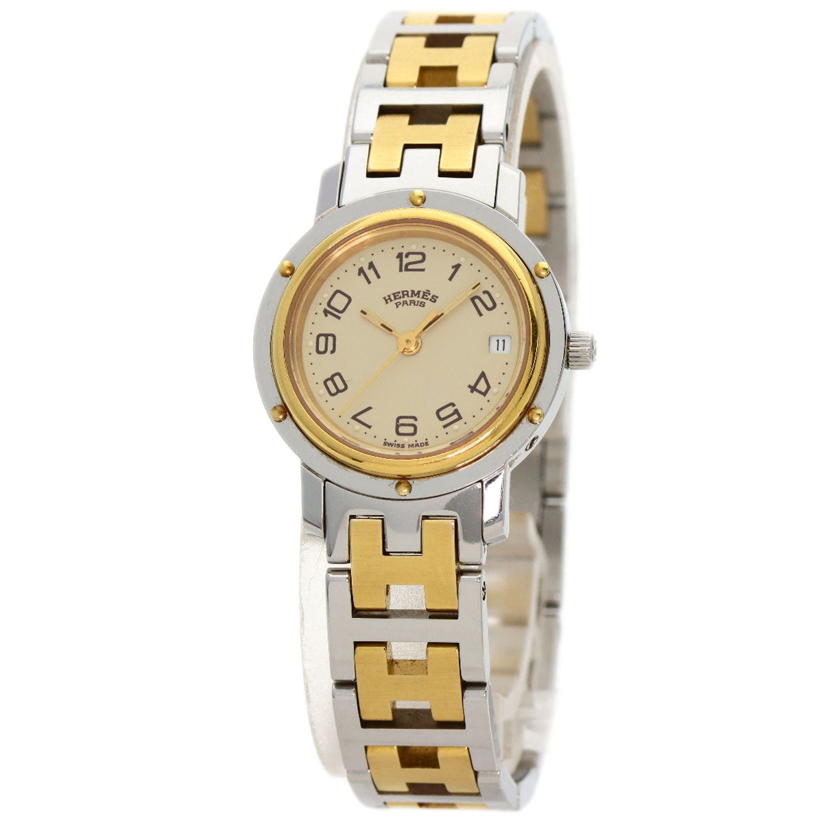 HERMES Watches Quartz CL4.220 Stainless Steel gold Clipper Old Belt Ivory dial