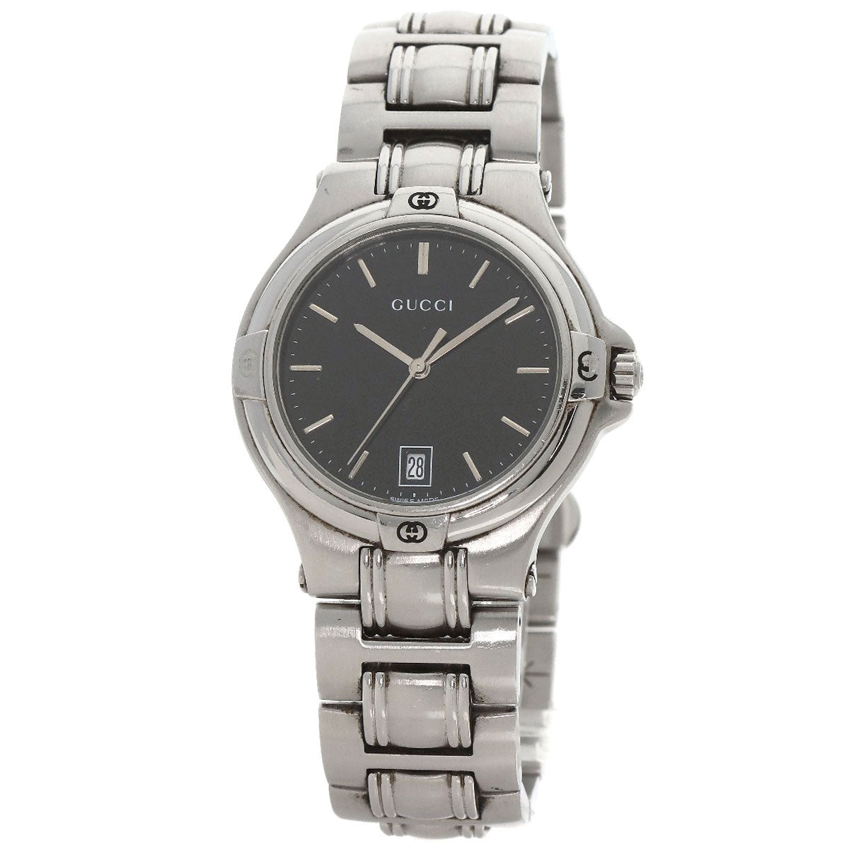 GUCCI Watches Quartz 9040M Stainless Steel , Stainless Steel Silver Double G black dial mens Used