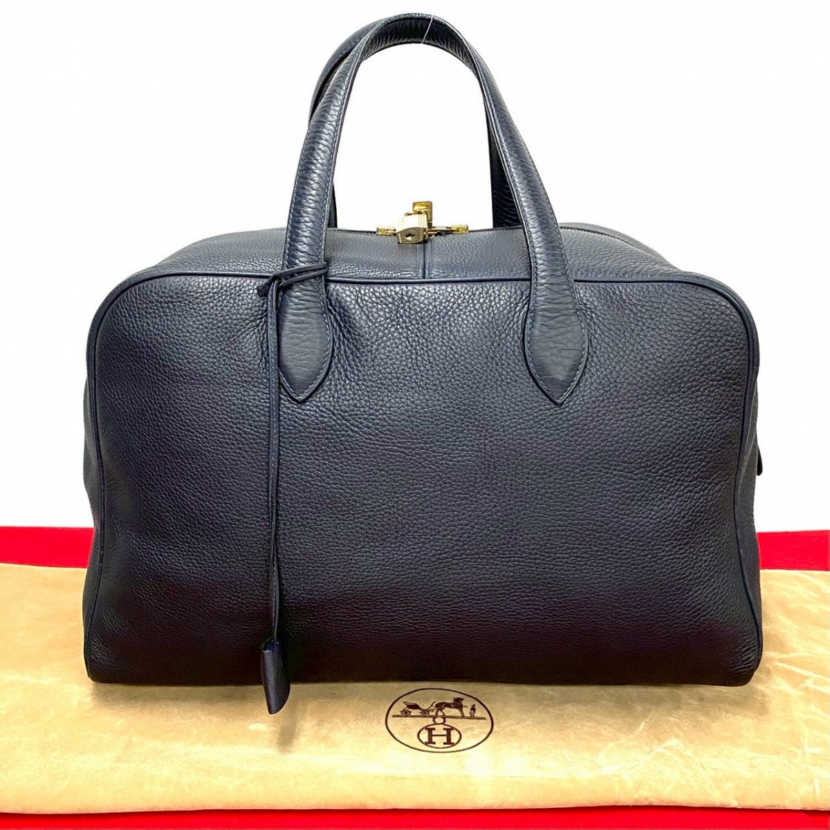 HERMES Boston Duffel bag Taurillon Clemence Navy Victoria 43