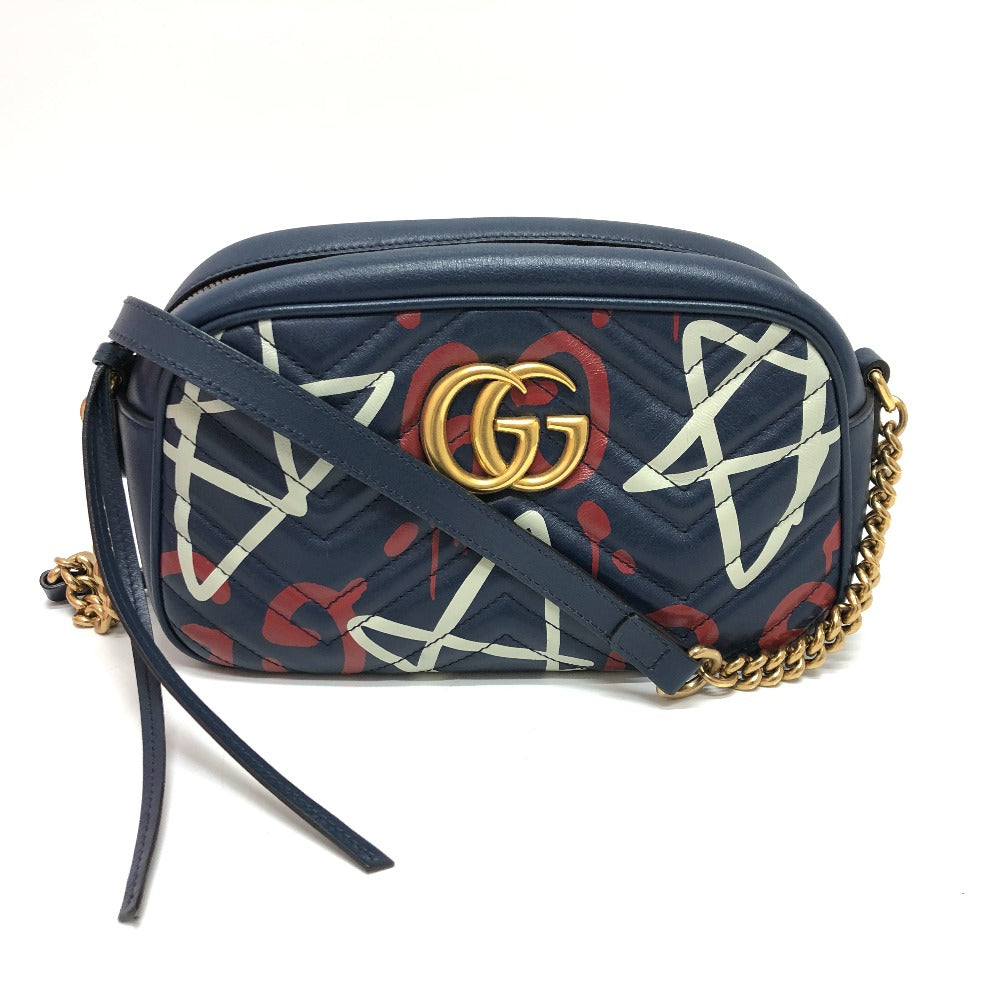 GUCCI Shoulder Bag 447632 leather Gold Metal GG Marmont Ghost unisex(Unisex) Used