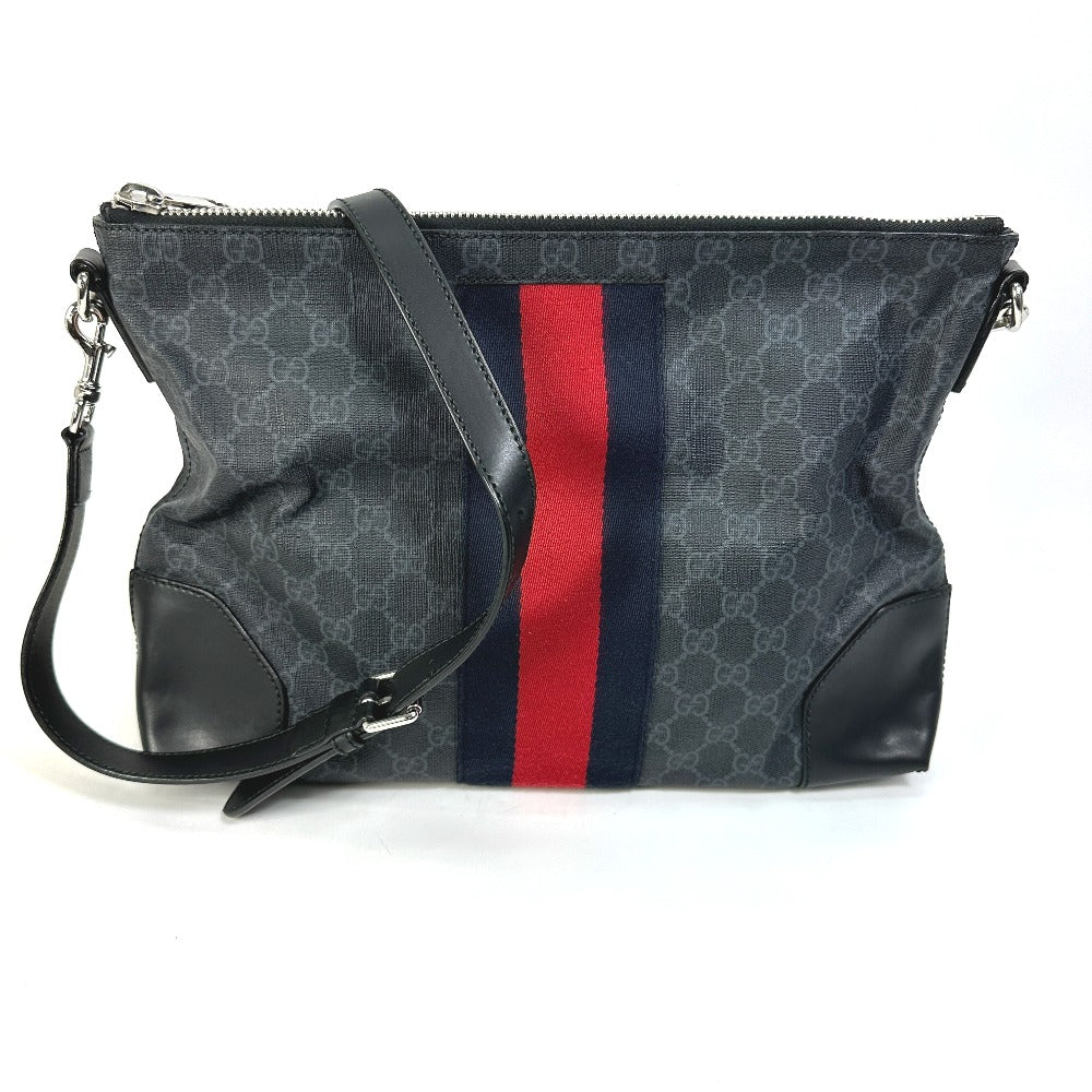GUCCI Shoulder Bag 474139 PVC / Leather black Crossbody GG Supreme Shelley mens Secondhand
