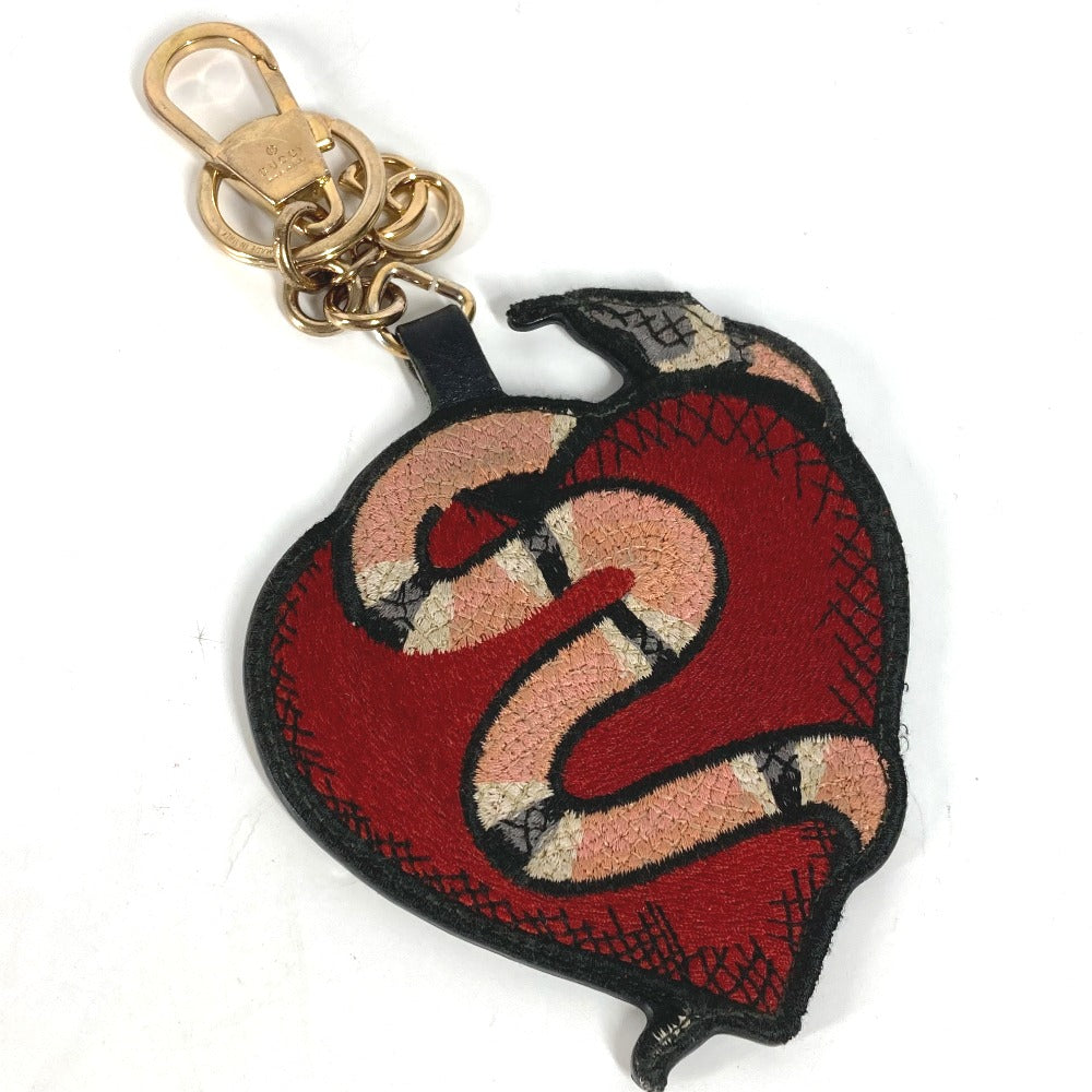 GUCCI key ring 453184 Canvas / leather Red GG Supreme Heart & Snake