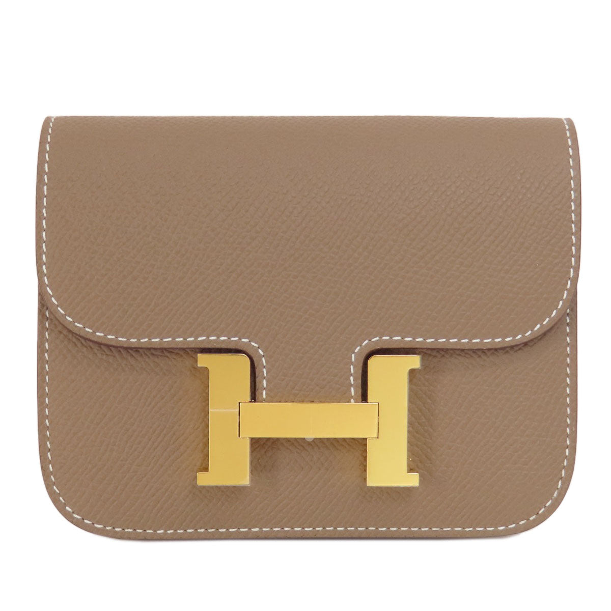 HERMES Coin case Epsom beige Constance Slim Etoupe Gold Metal