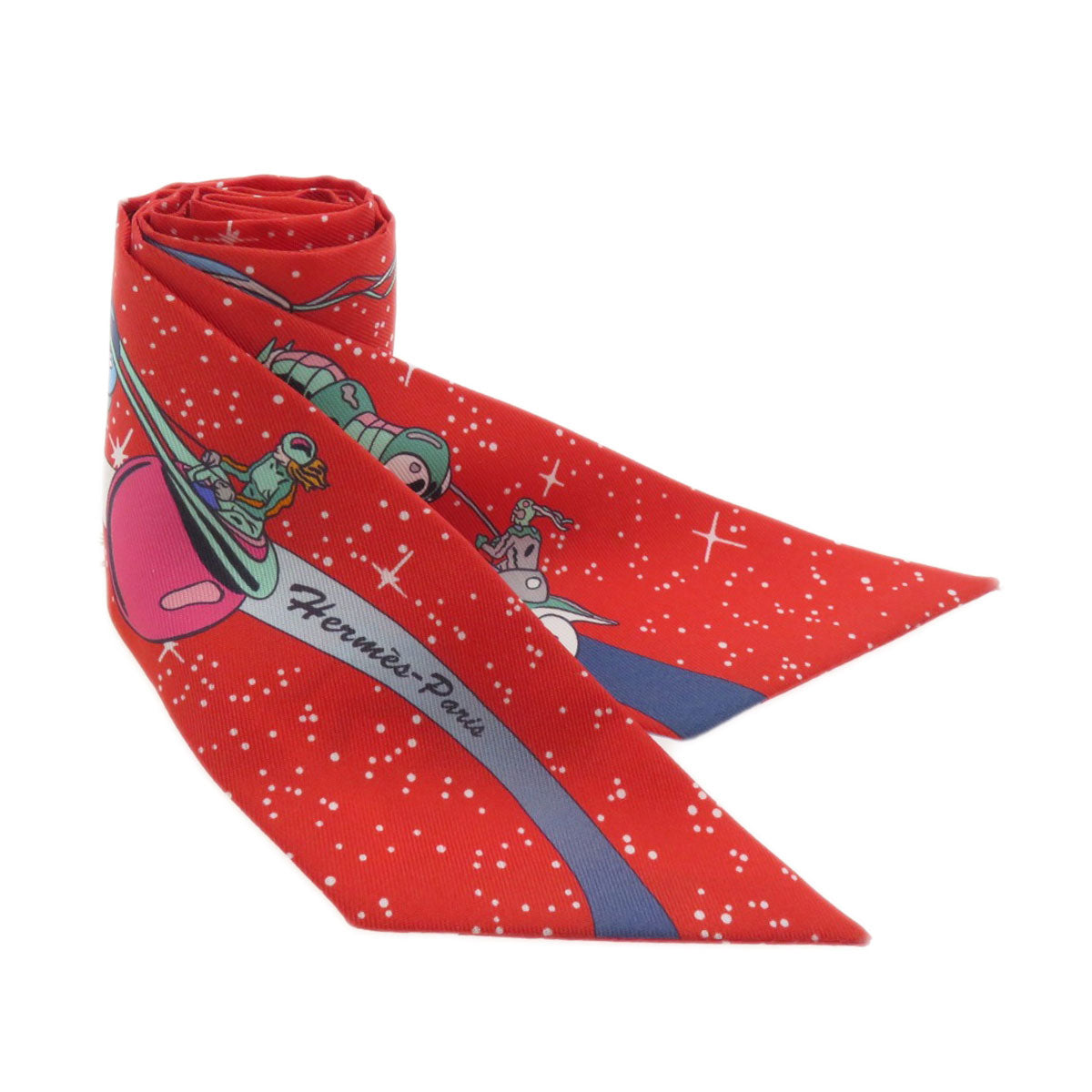 HERMES scarf silk Red Twilly Women Used