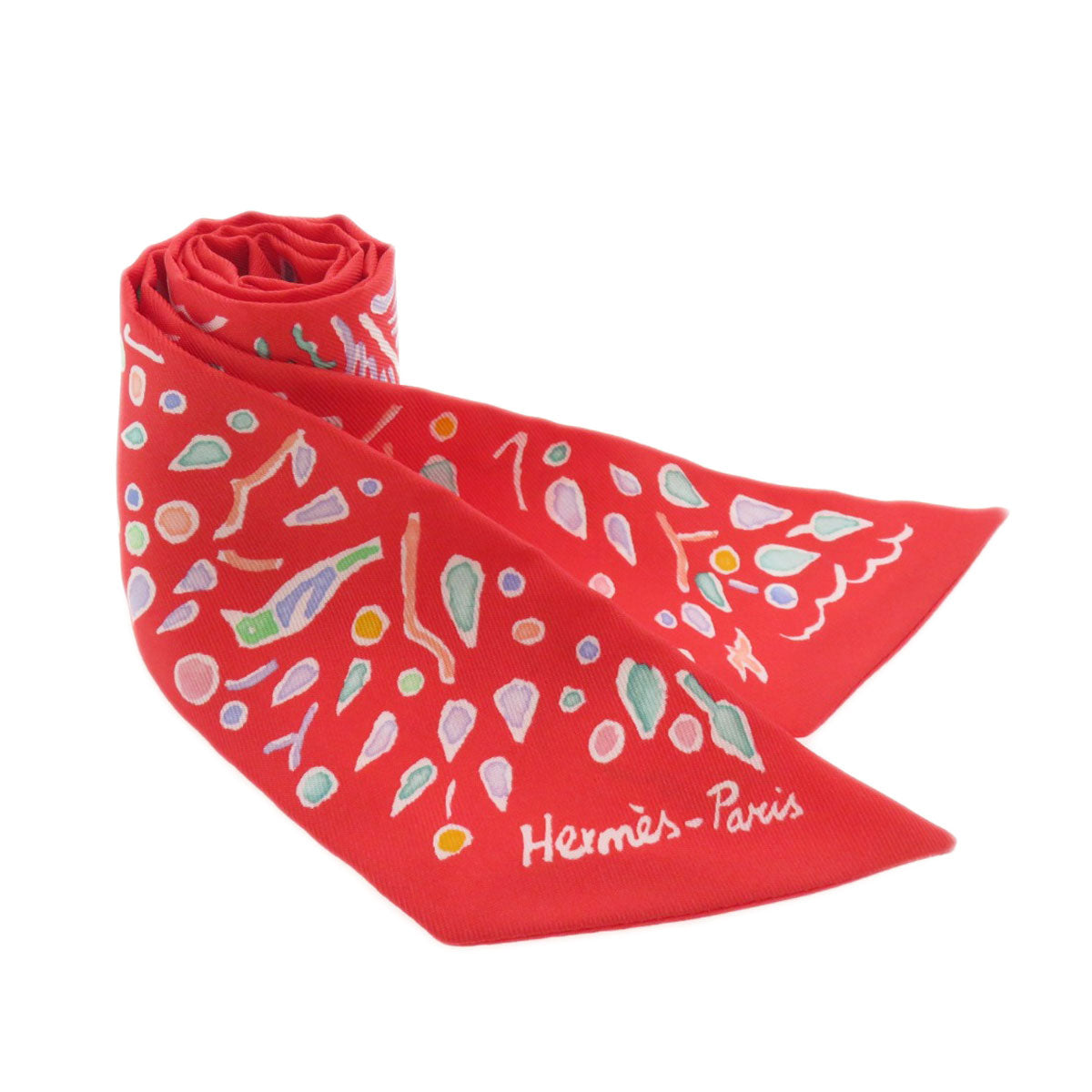 HERMES scarf silk Red Twilly Women Used