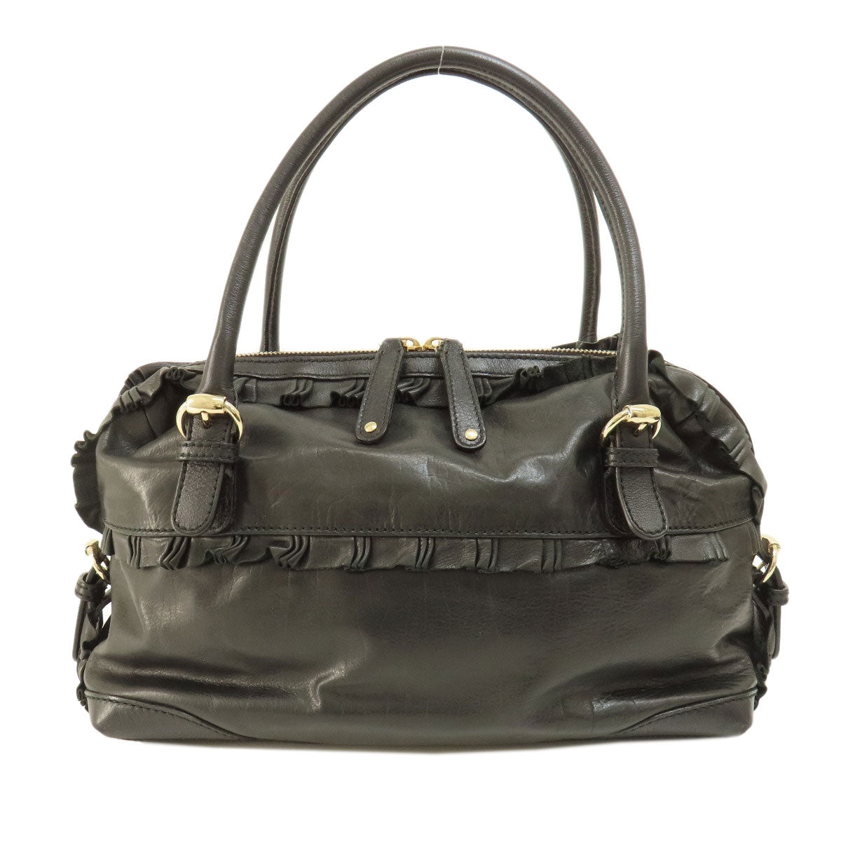 GUCCI Handbag 189848 leather black Frill Women Used