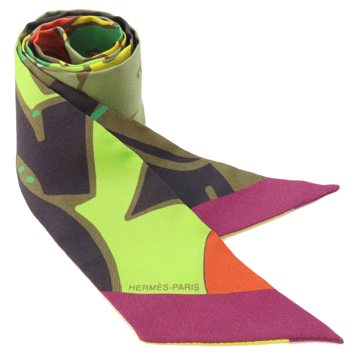 HERMES scarf silk green Twilly Women Used
