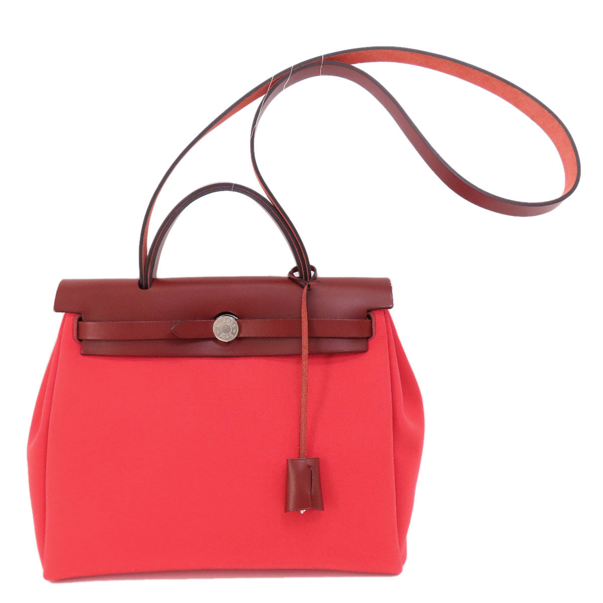 HERMES Handbag Towar Officche Red Herbag Zip PM Red SilverMetal Women Used