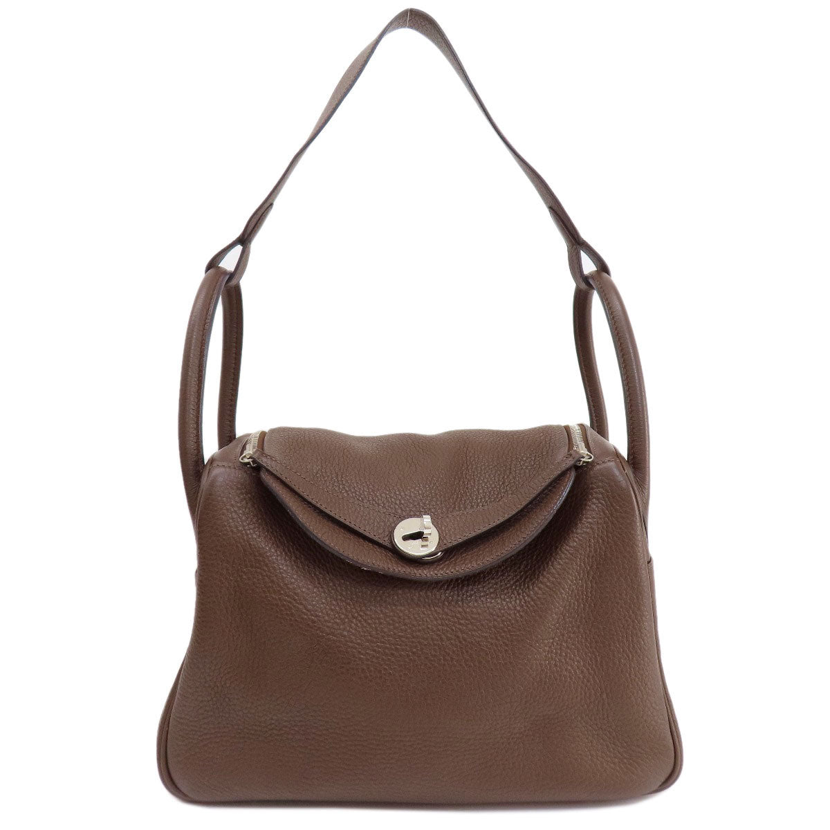 HERMES Handbag Taurillon Clemence Brown Lindy 30 Silver Metal Women Used