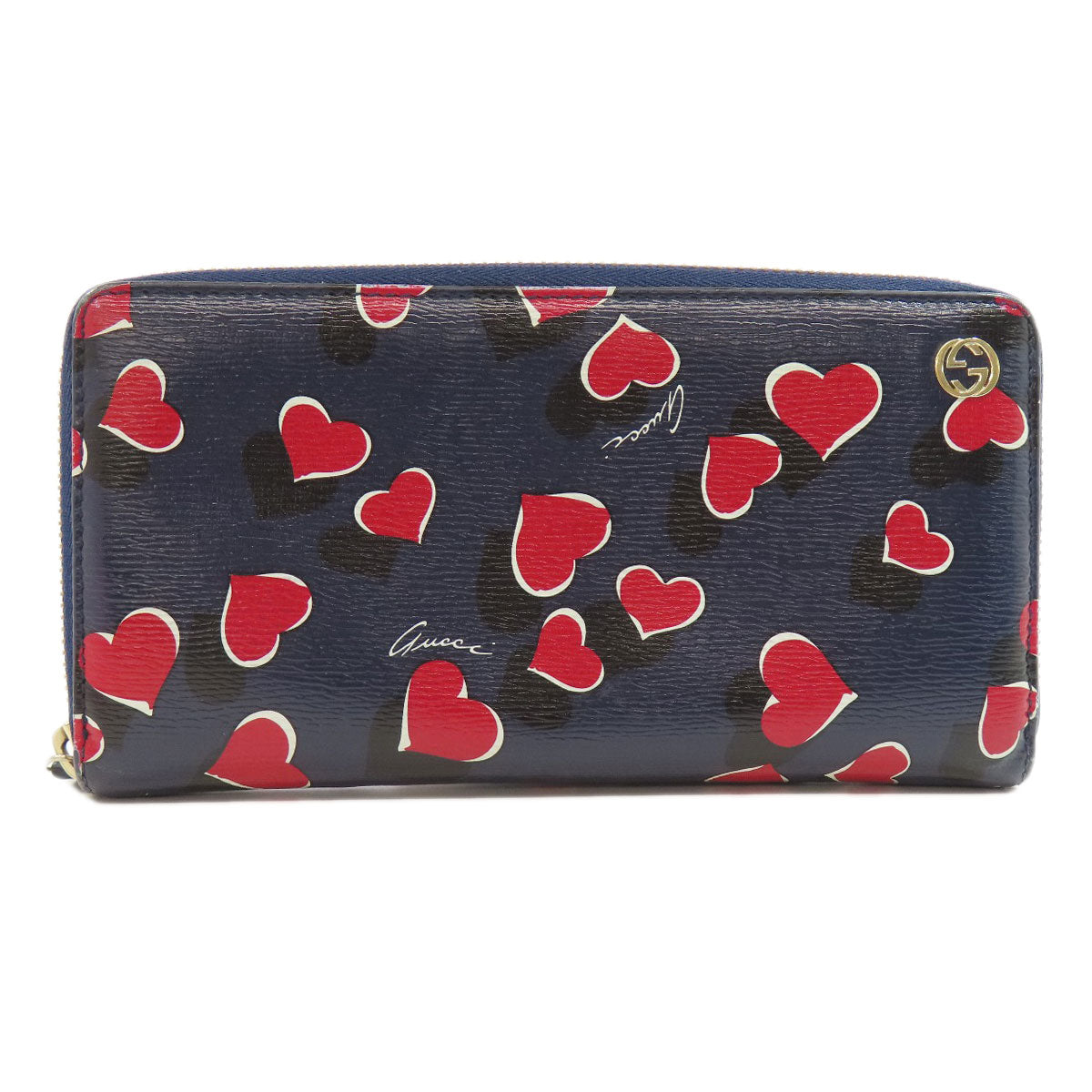 GUCCI Long Wallet Purse 309705 leather Navy Interlocking G Women Used