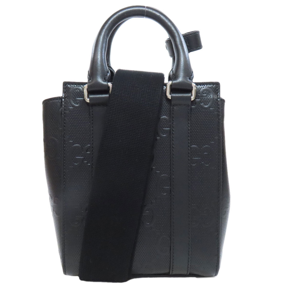 GUCCI Handbag 696010 Calfskin black GG embossed 2WAY Women Used