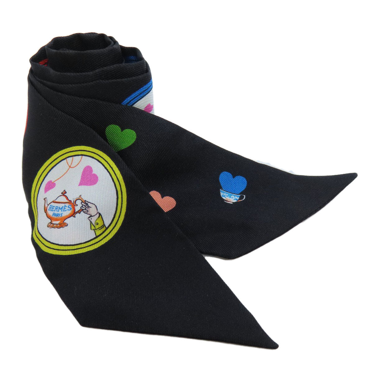 HERMES scarf silk black Twilly Women Used