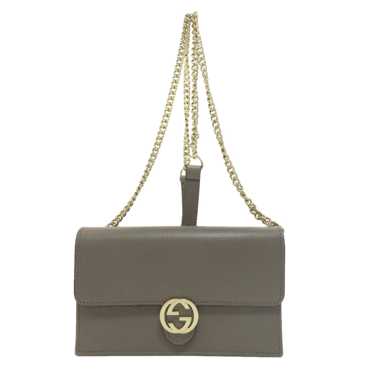 GUCCI Long Wallet Purse 510314 leather gray Outlet Chain Wallet Interlocking G Women Used