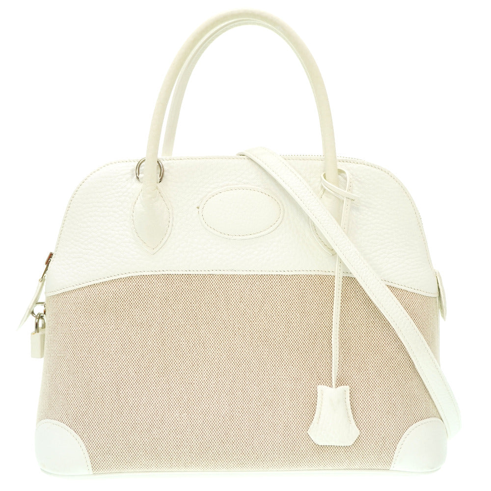 HERMES Handbag Toile H, Taurillon Clemence white Bored 31