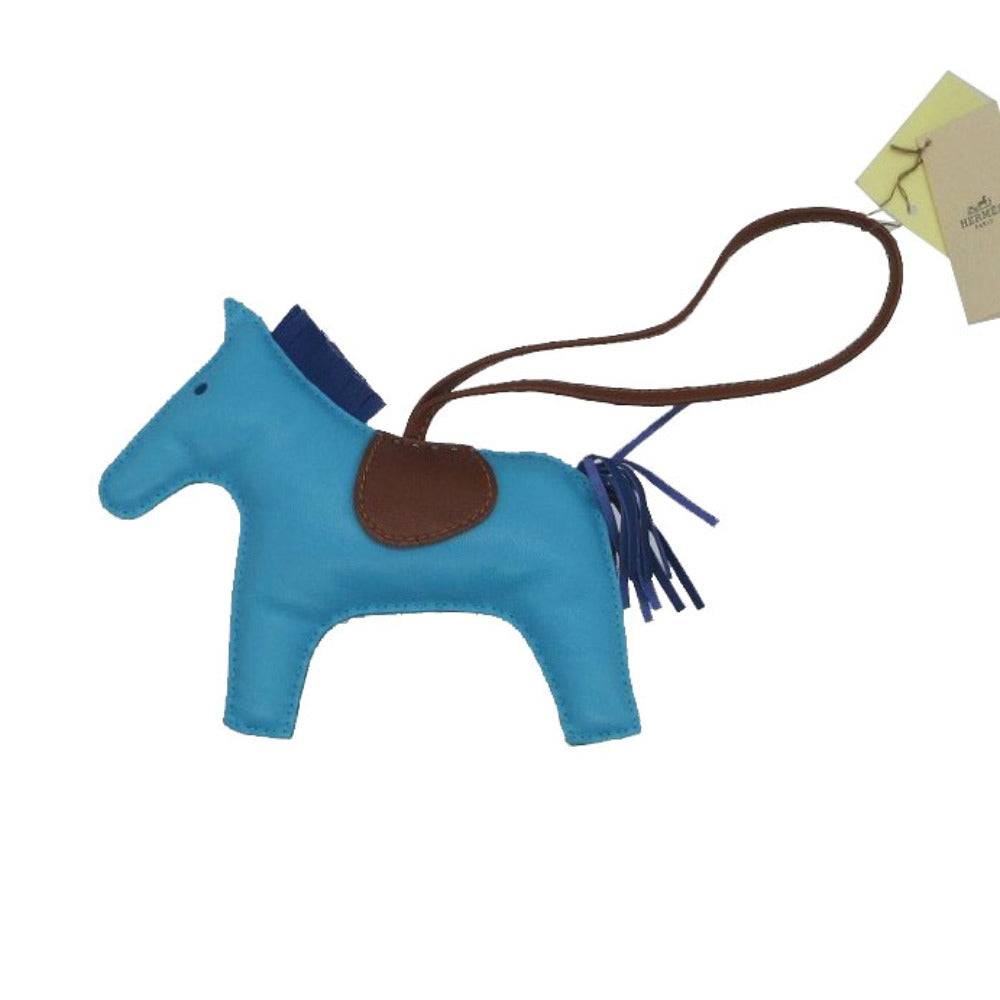 HERMES key ring leather Blue Az Tech Bag charm Rodeo GM Women Used