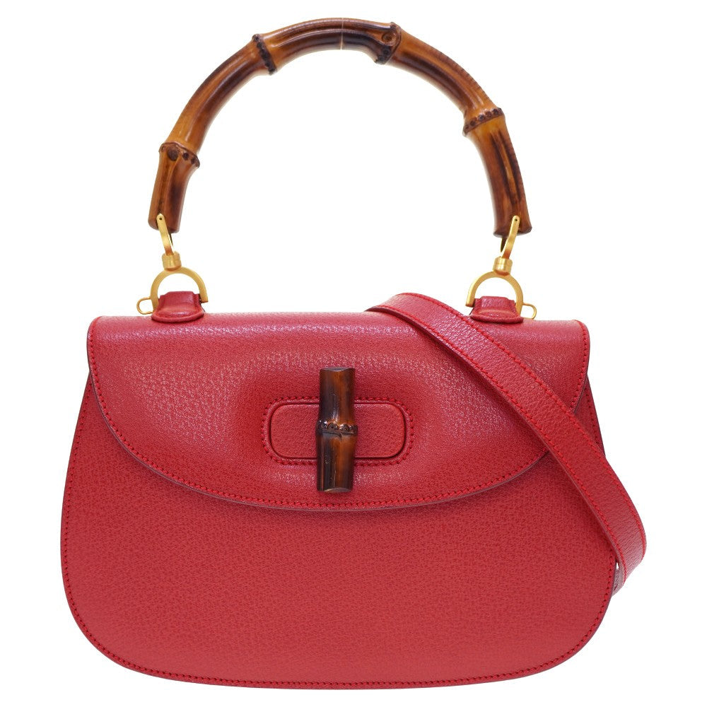 GUCCI Handbag leather Red Bamboo Women Used