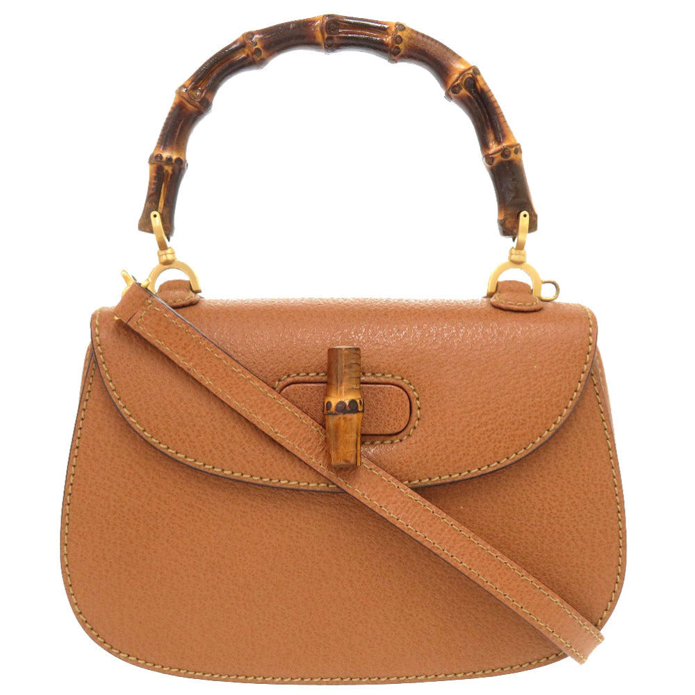 GUCCI Handbag 000 2046 0188 Bamboo Brown 2WAY Women Used