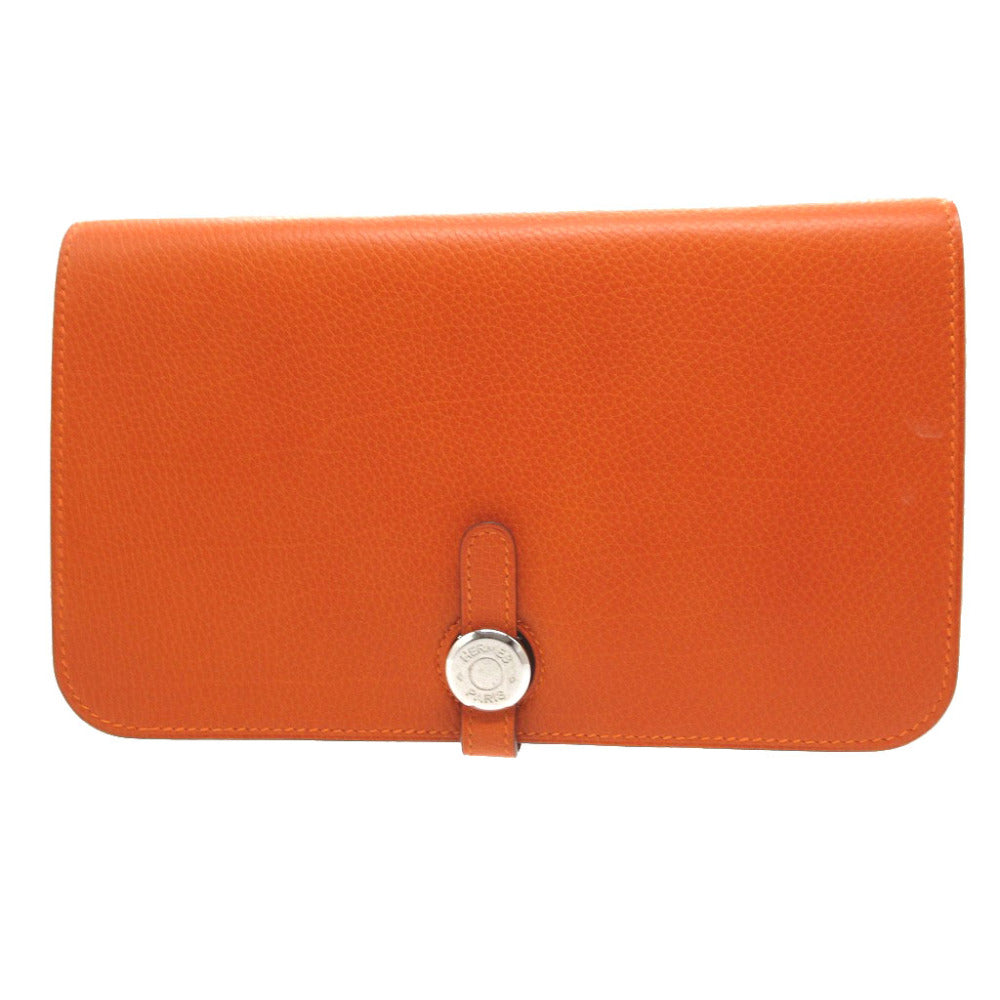 HERMES Long Wallet Purse Togo Orange Dogon GM unisex(Unisex) Used
