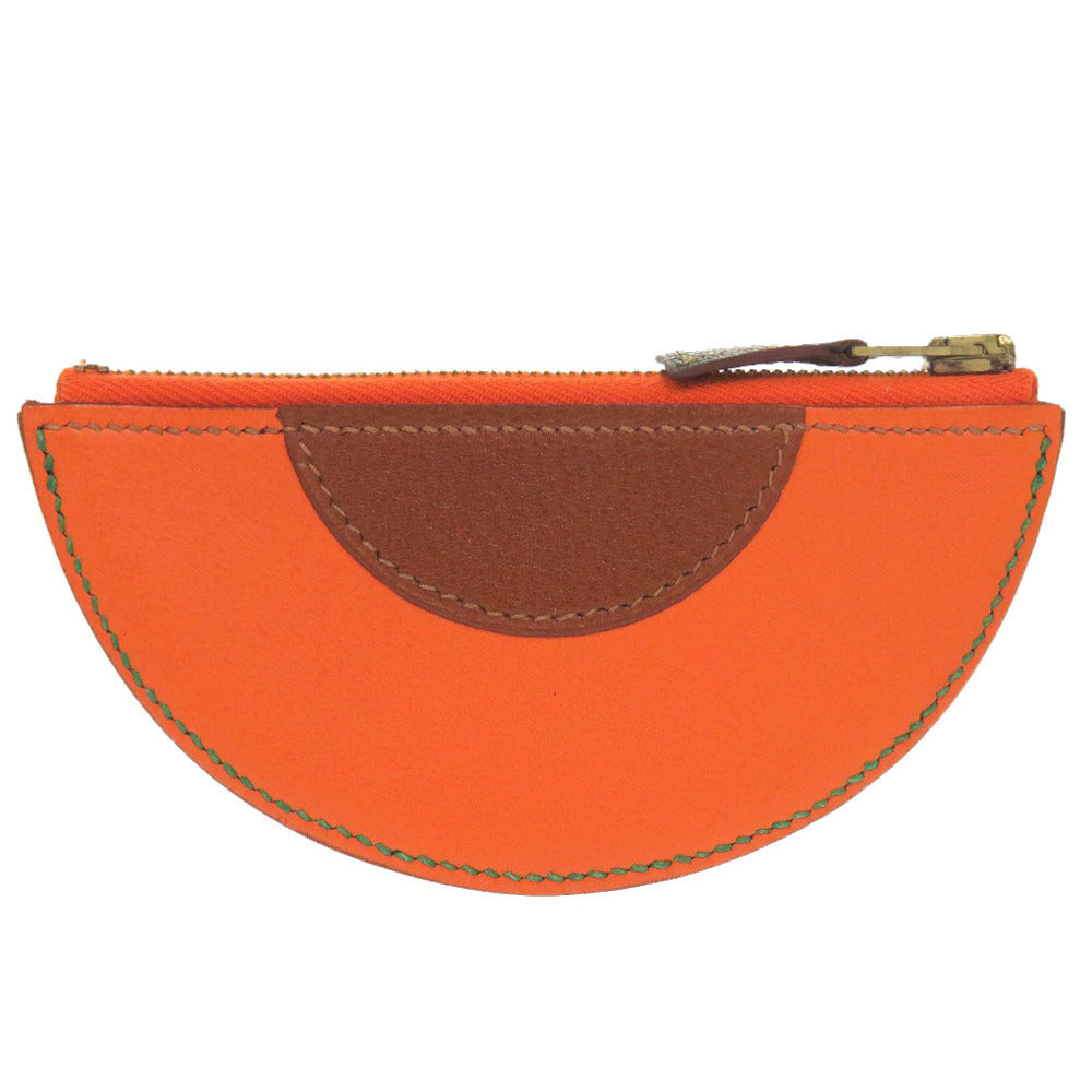 HERMES Coin case leather Orange Fruit orange Women Used
