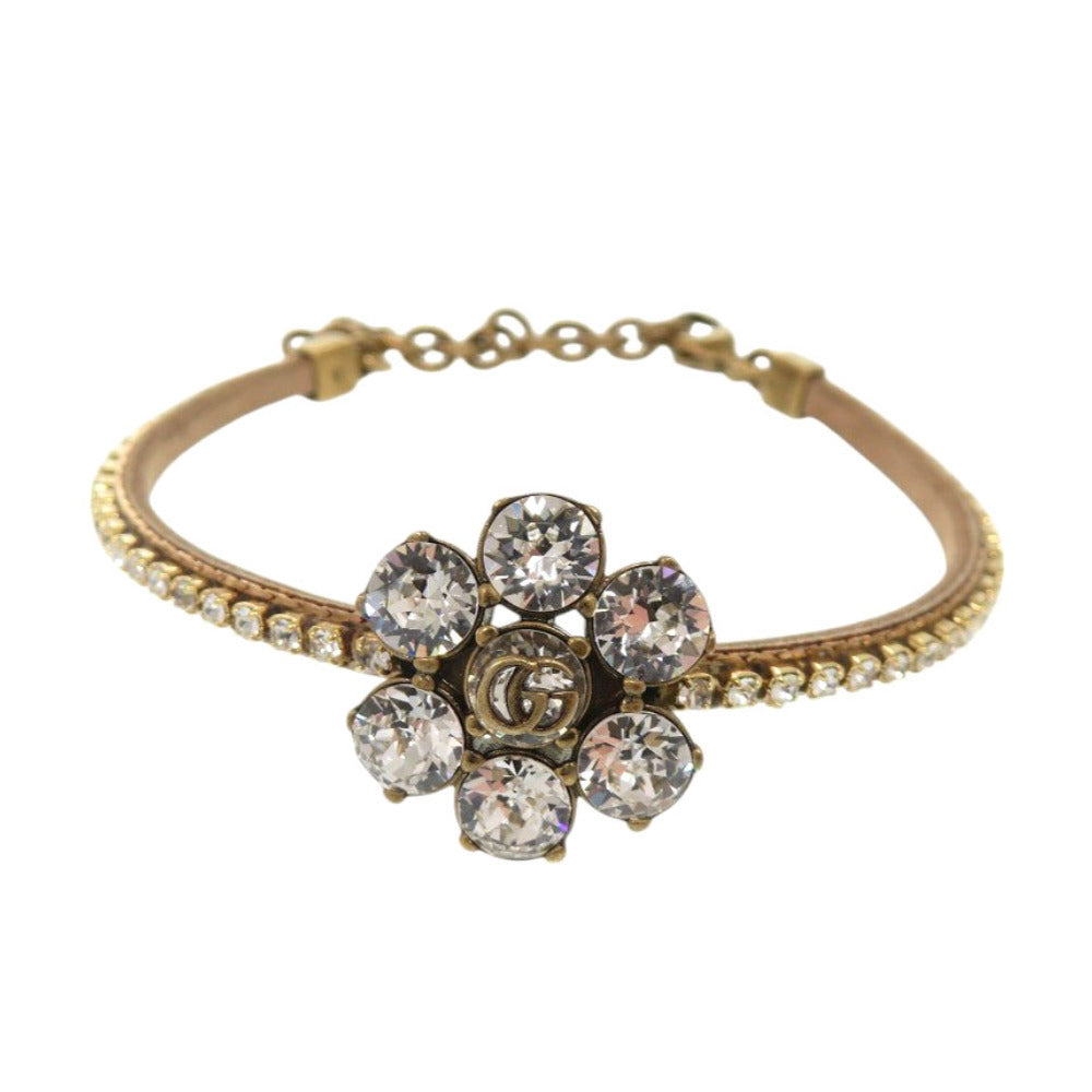 GUCCI bracelet 651557 I5671 8061 Metal, Leather gold Crystal Double G Bracelet