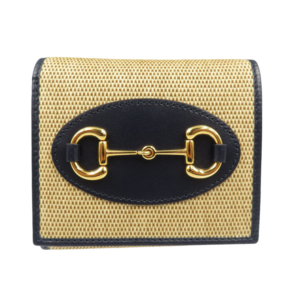 GUCCI Bifold Wallet 621891 Canvas, Leather beige Horsebit