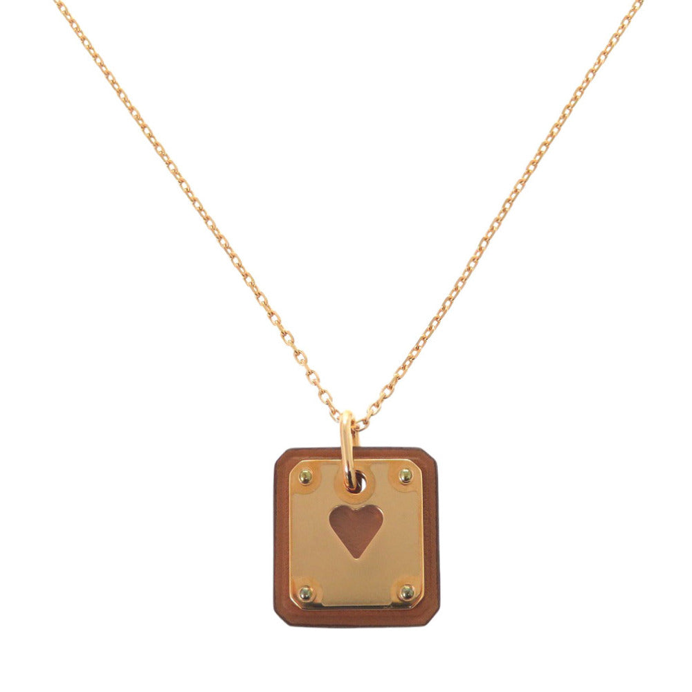 HERMES Necklace Leather, Metal Brown Asdukour