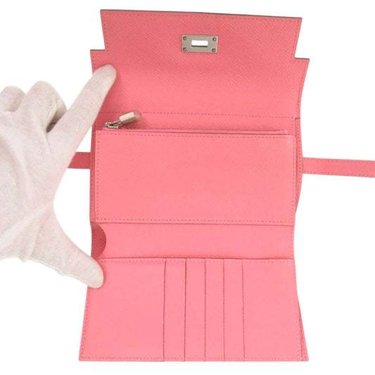 HERMES Tri-fold wallet Epsom Rose azare Kelly wallet medium