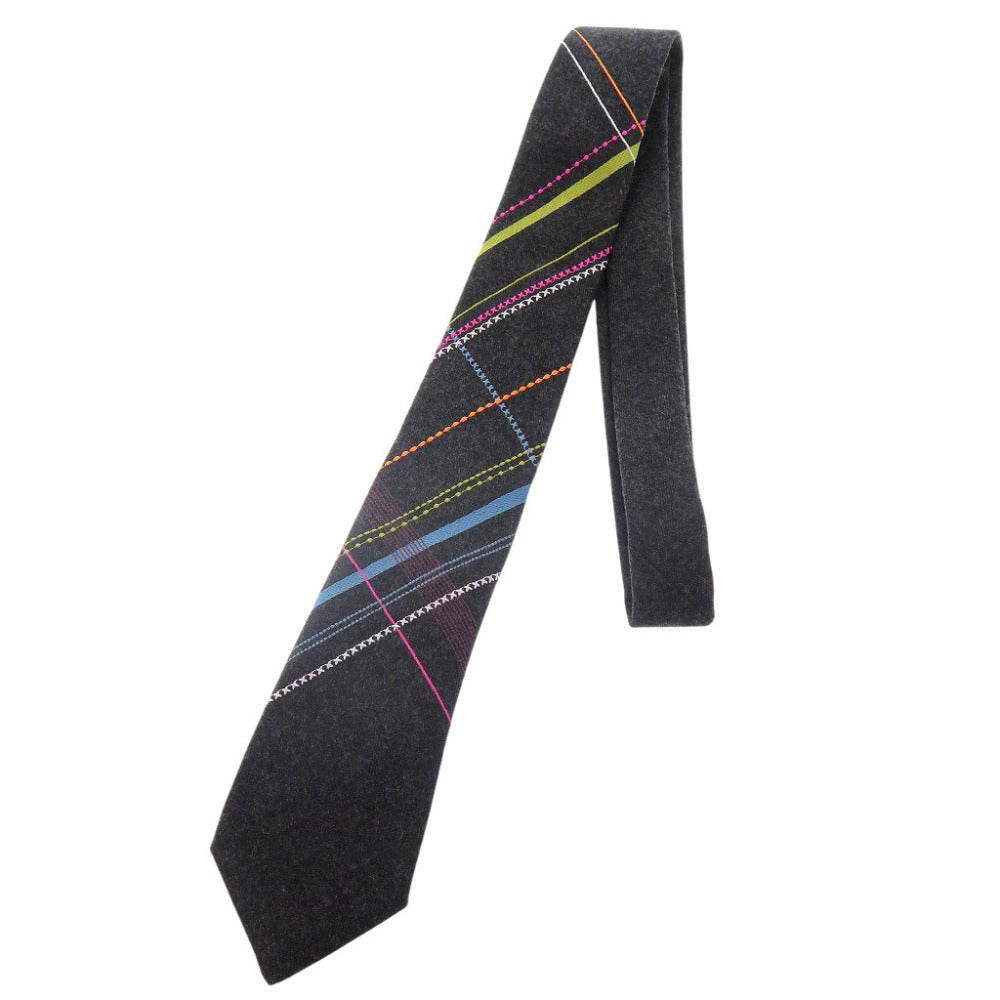 HERMES tie H154165T wool Anthracite Tie 2.8" Crazy Tartan