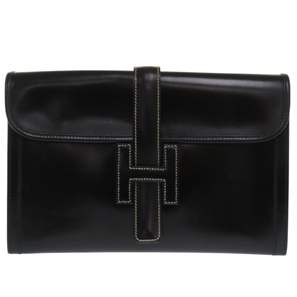 HERMES Clutch bag Box scarf black Jige PM White stitch