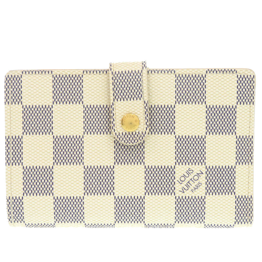 LOUIS VUITTON Bifold Wallet N61676 Damier Azur Canvas white Damier Azur Portefeuille Viennoiserie Women Used