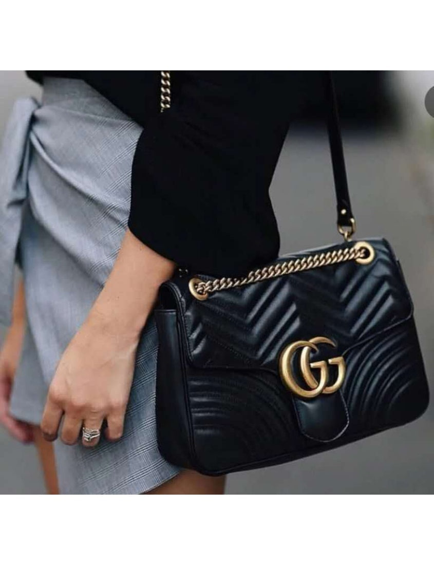 Gucci Black GG Marmont Series Medium Quilted Shoulder Bag