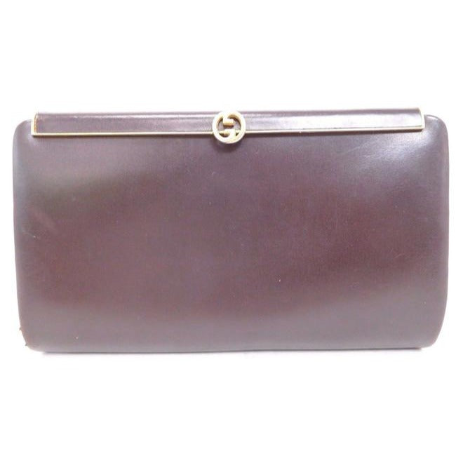 Gucci Interlocking G Chocolate Brown Leather Clutch