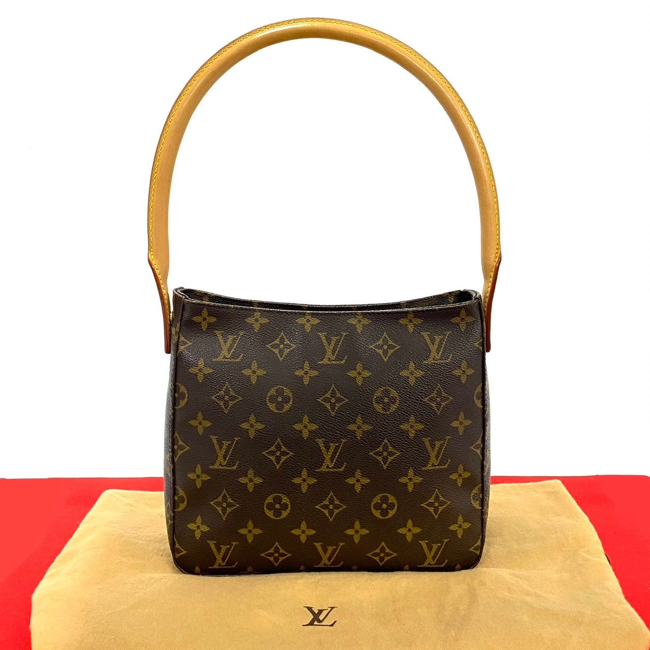 LOUIS VUITTON Handbag leather Brown Monogram Looping MM