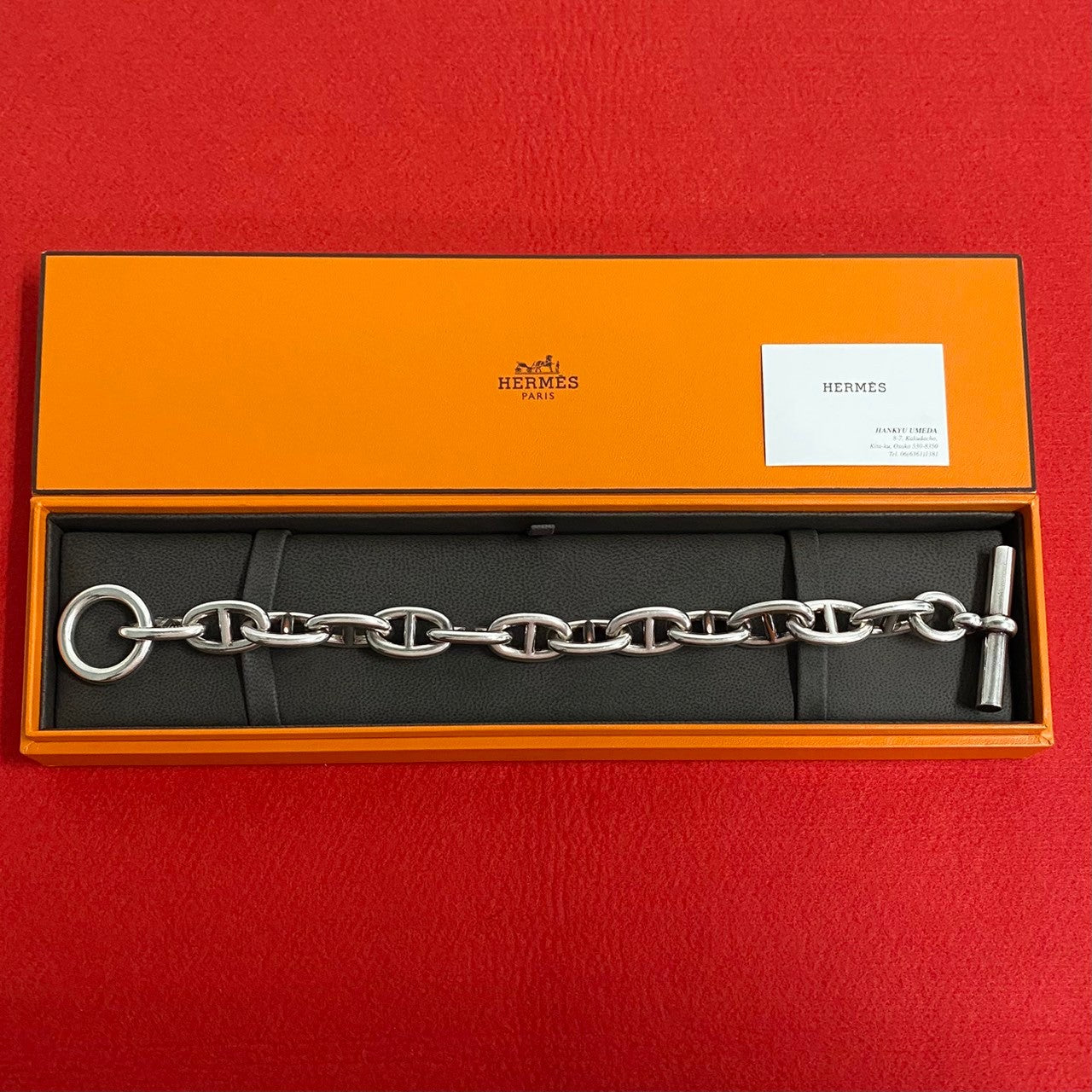 HERMES bracelet Silver925 Silver 13 frames Chene Dunkle TGM mens Used