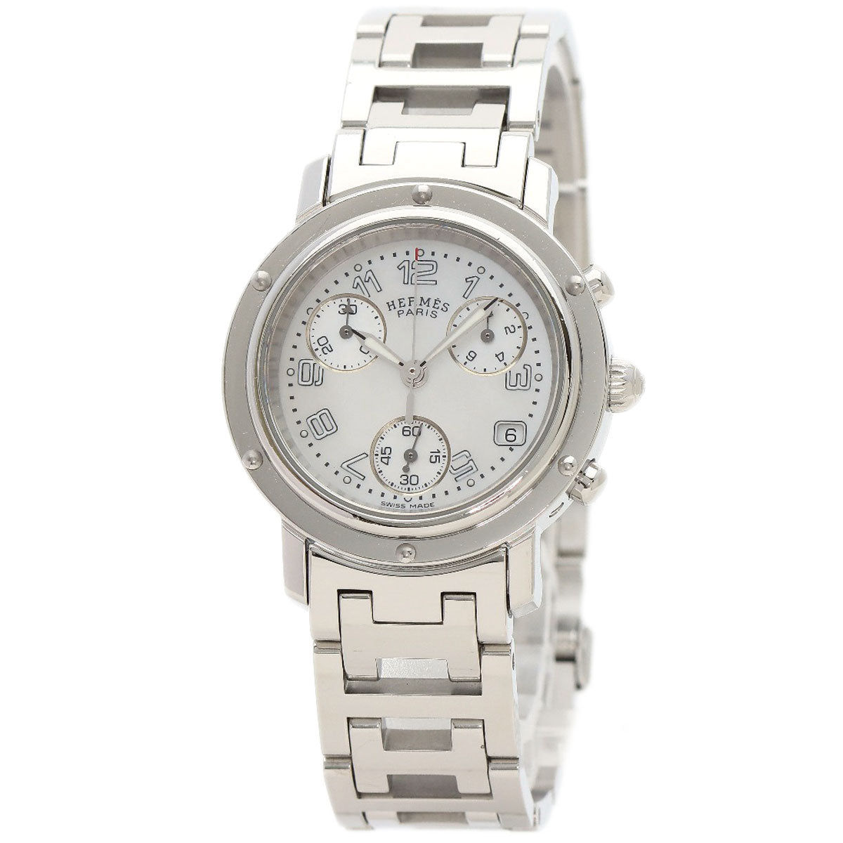 HERMES Watches Quartz CL1.310 Stainless Steel Silver Clipper Chronograph White shell dial