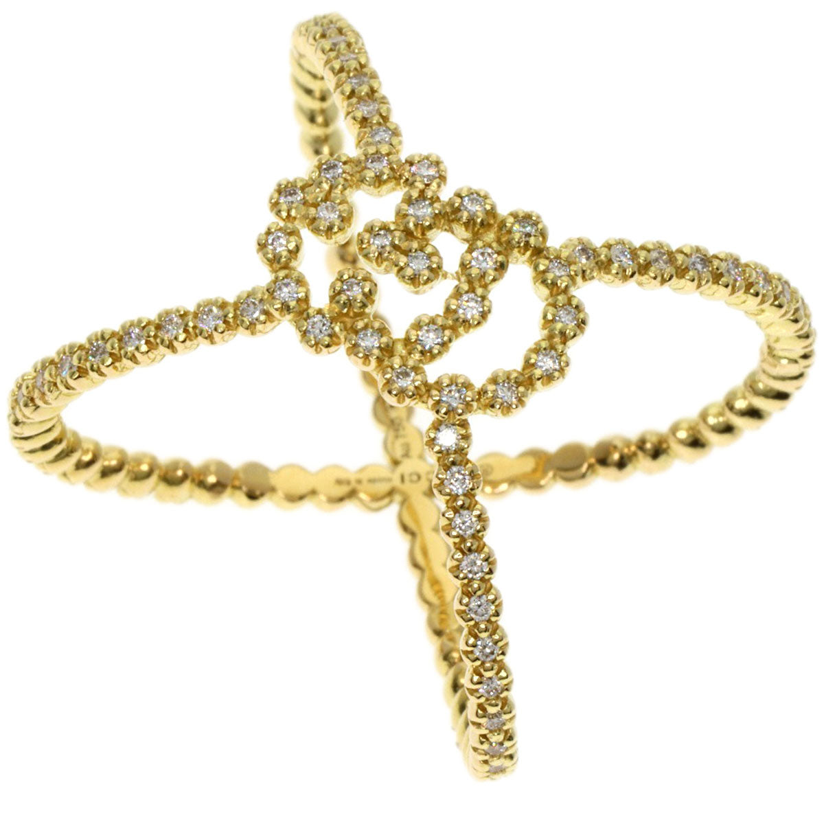 GUCCI Ring 18K Yellow Gold gold GG Running x Diamond #9 Women Used