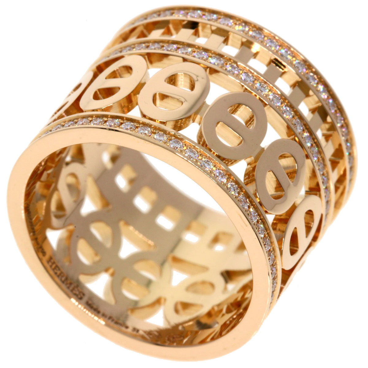 HERMES Ring 18K Pink Gold gold Chene Dunkle Divine Diamond #51 Women Used