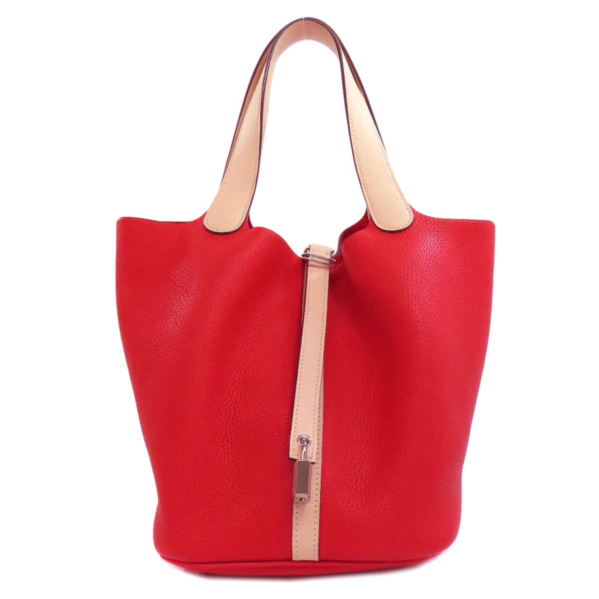 HERMES Handbag Taurillon Clemence, Swift Red Picotin Lock Kazak MM SilverMetal Women Used
