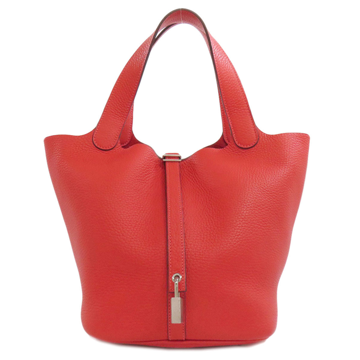 HERMES Handbag Taurillon Clemence Red Picotin Lock MM SilverMetal