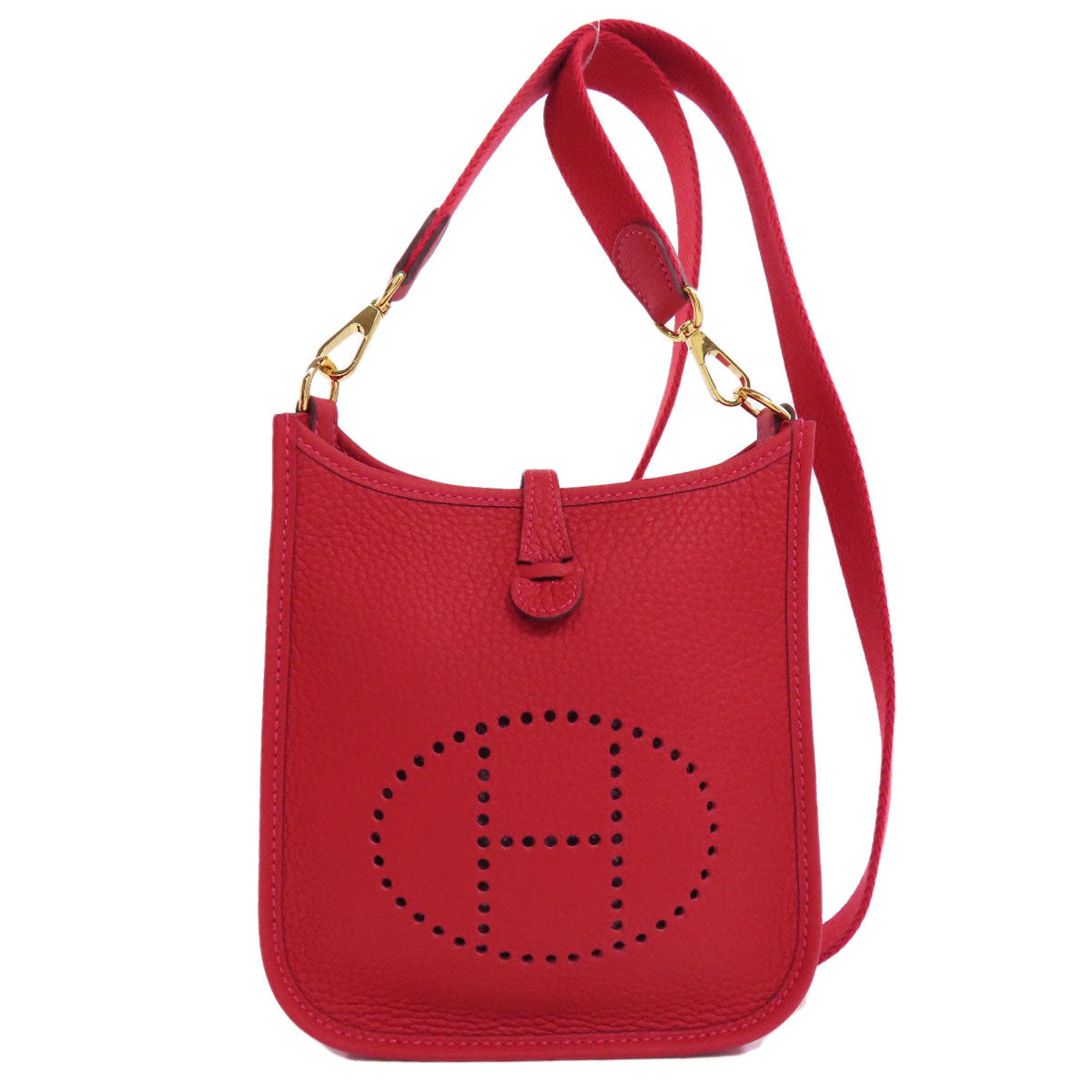 HERMES Shoulder Bag Taurillon Clemence Red Evelyn TPM Gold Metal