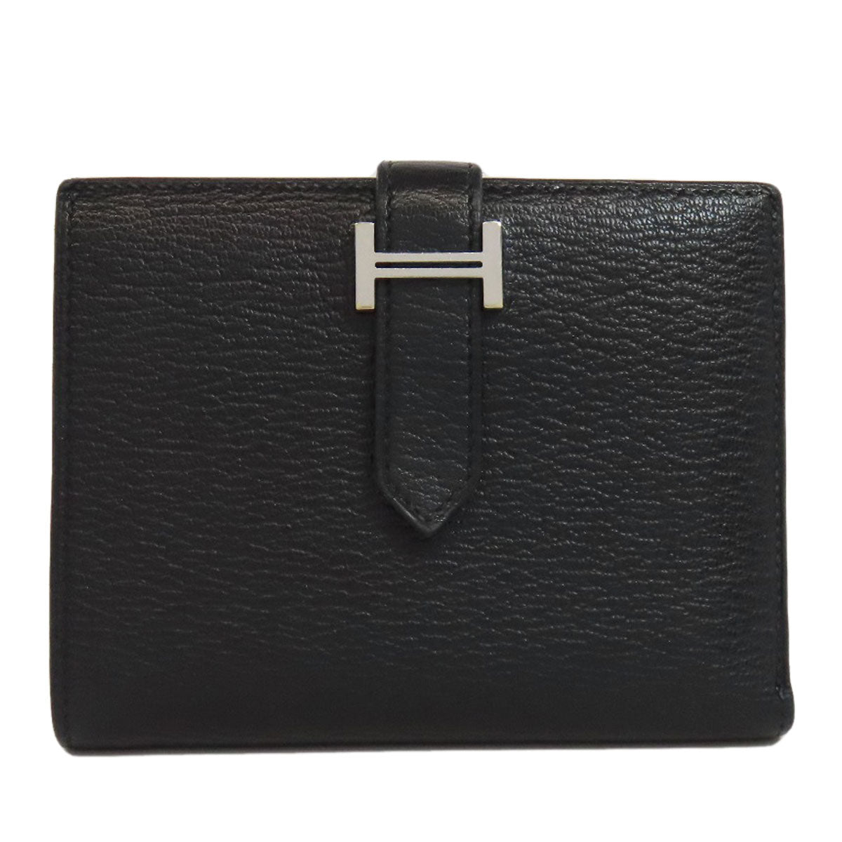 HERMES Bifold Wallet Shave black Bearn Compact SilverMetal