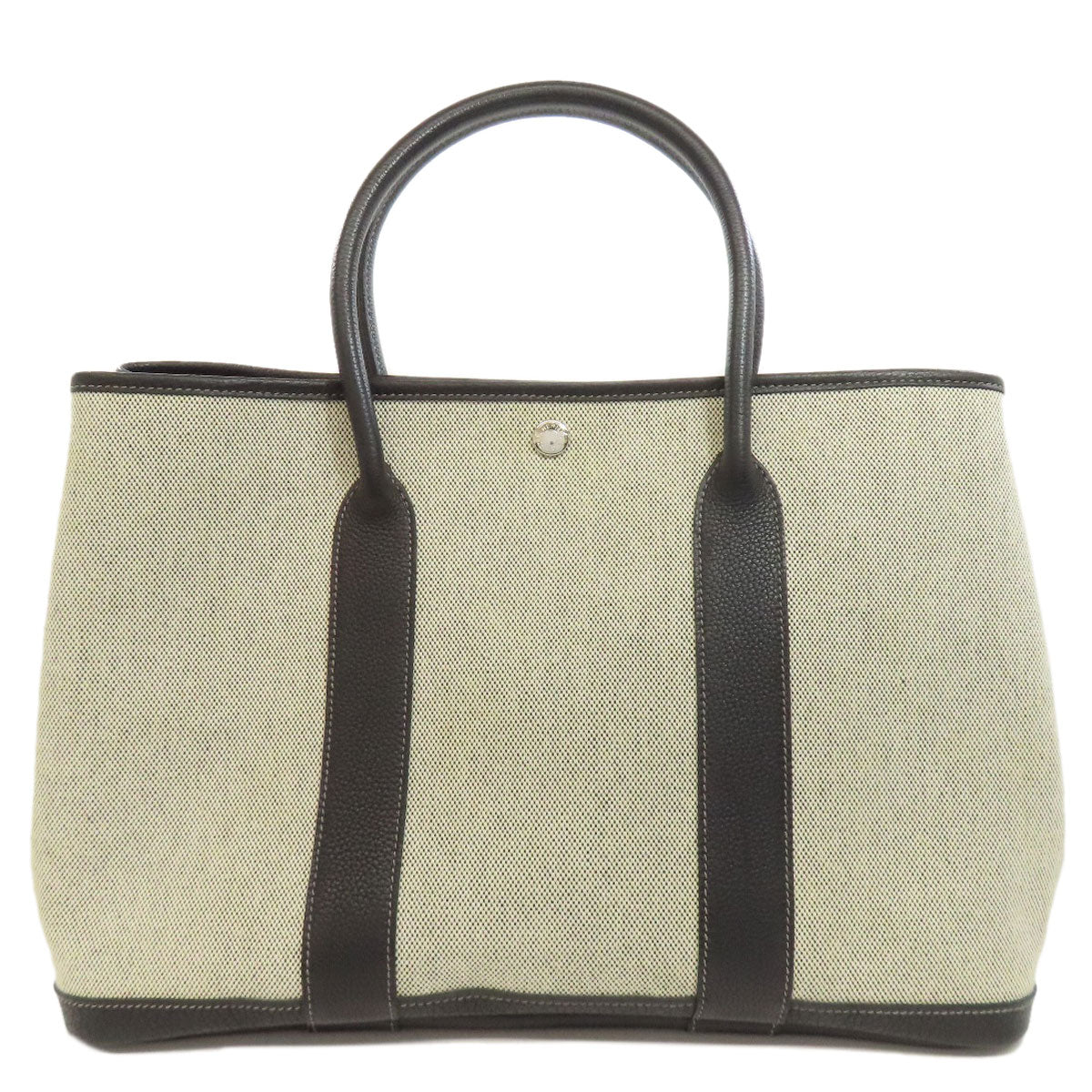 HERMES Tote Bag Towar gray Bolduc Ribbon Garden Party PM SilverMetal