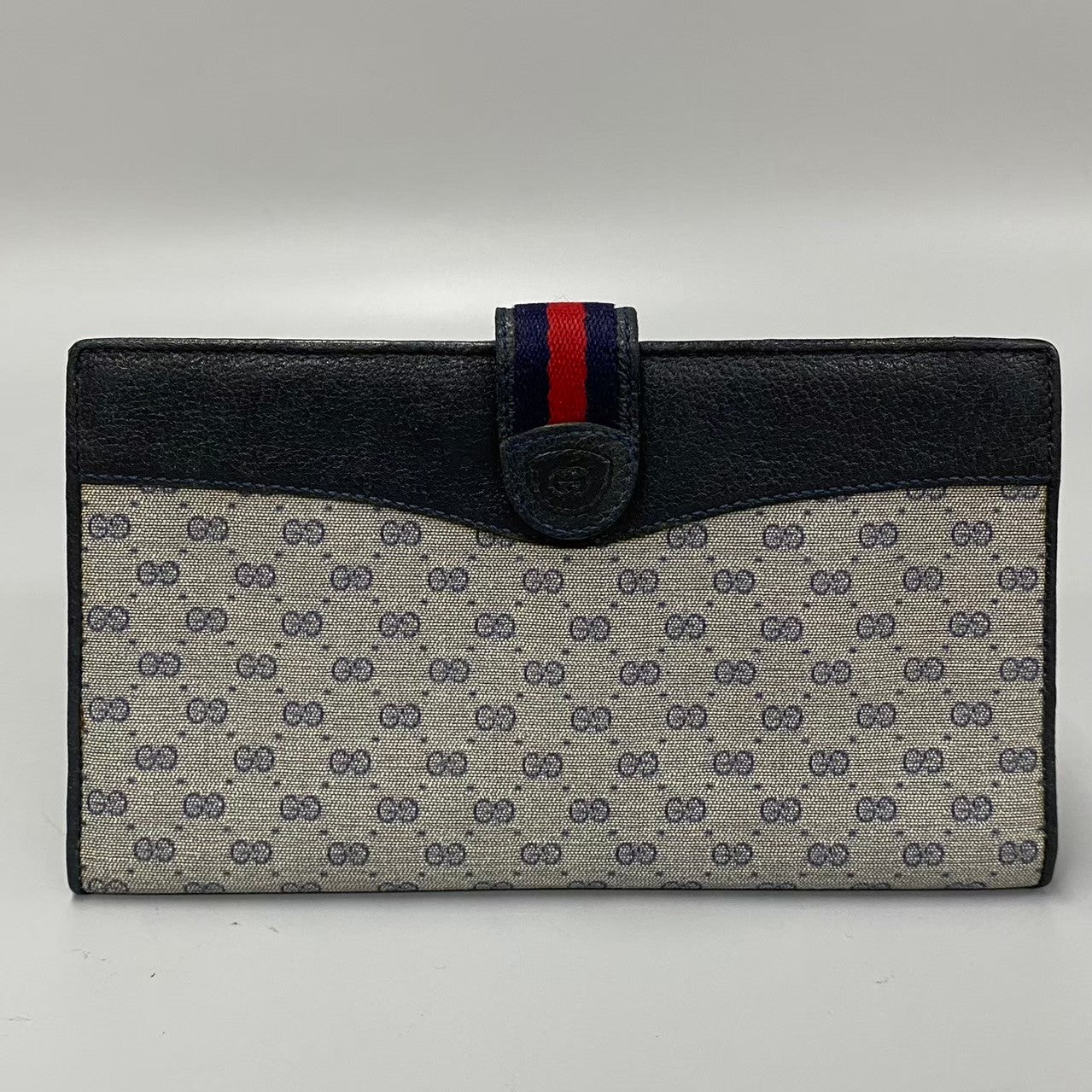 GUCCI Long Wallet Purse leather Navy