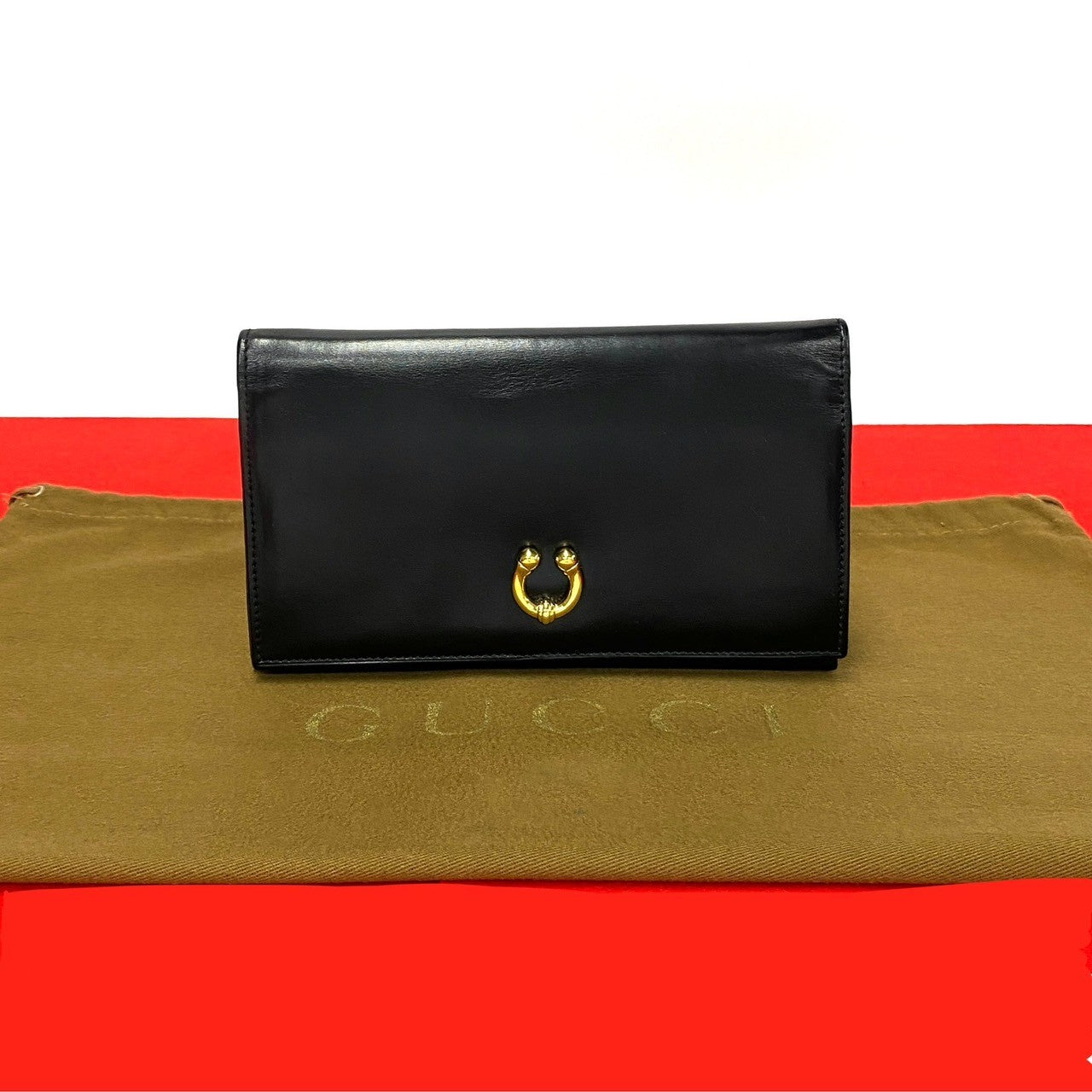 GUCCI Long Wallet Purse leather black