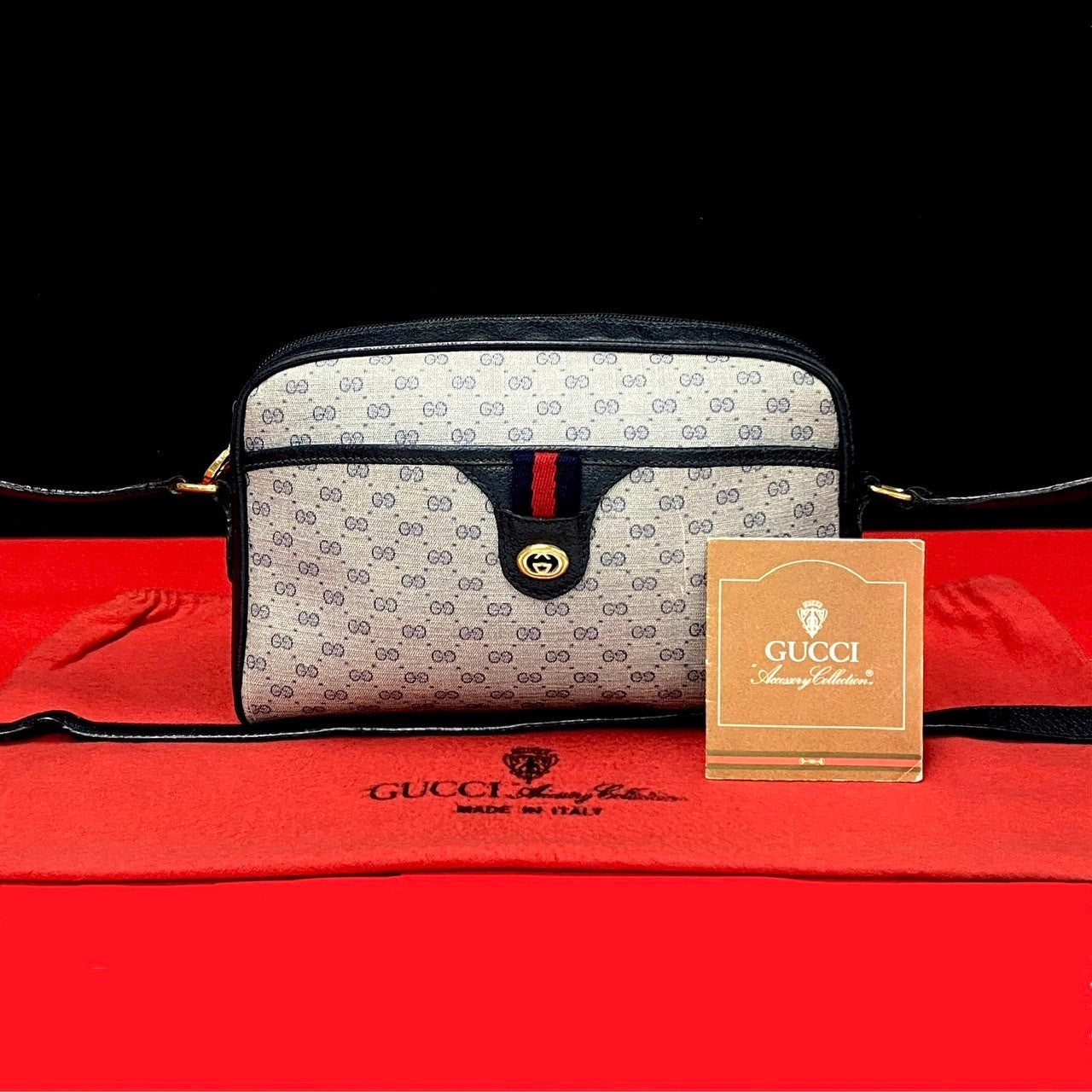 GUCCI Shoulder Bag leather Navy Sherry line