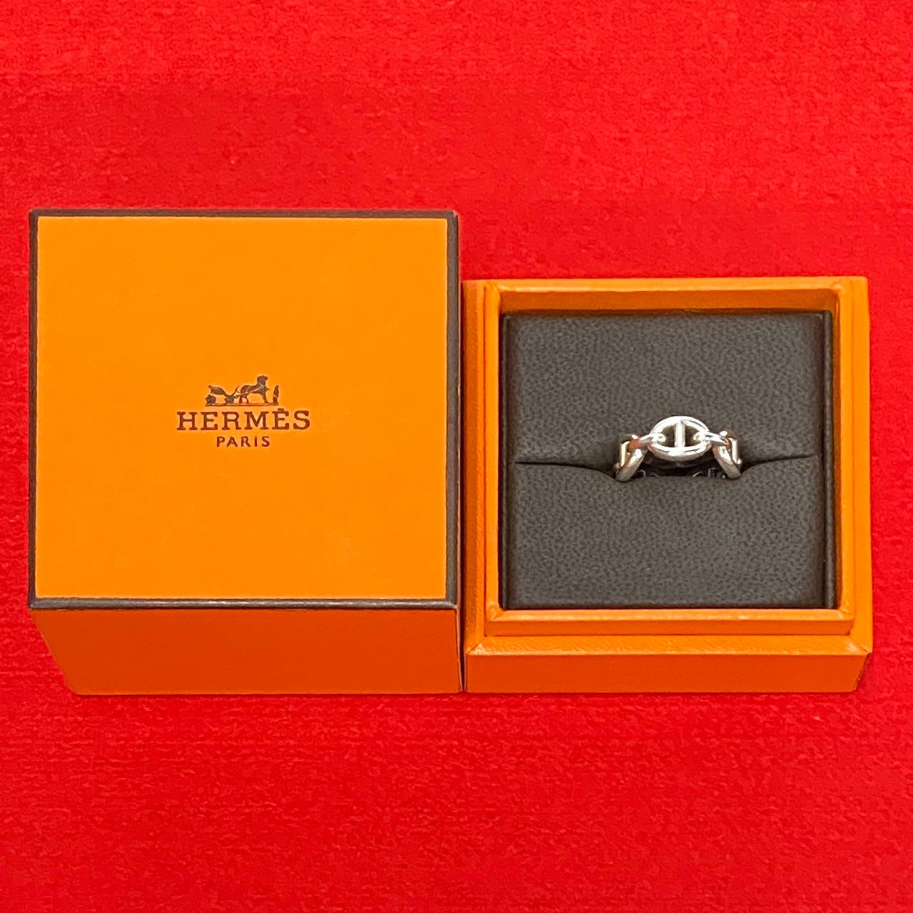HERMES Ring Silver925 Silver Chene Dunkle Unchener 49