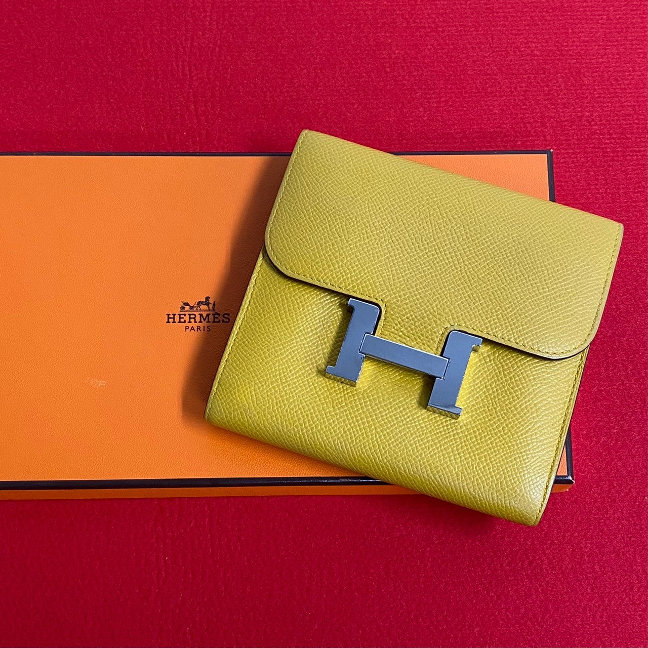 HERMES Bifold Wallet Epsom yellow Constance Compact
