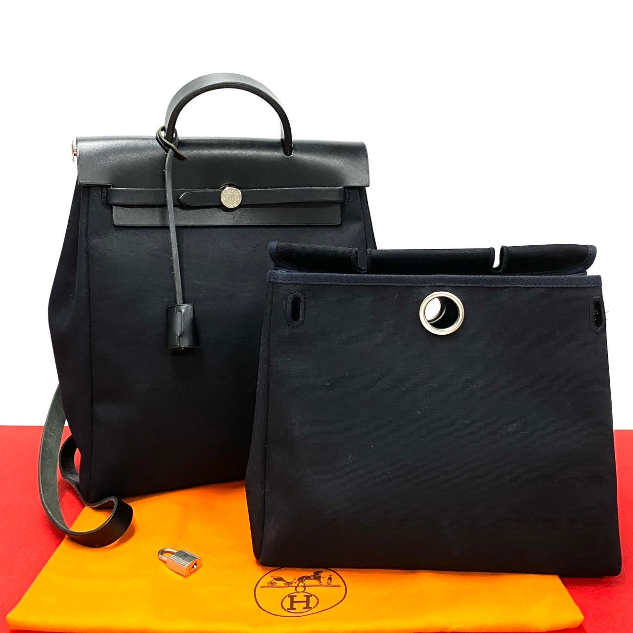 HERMES Backpack leather black Herbag