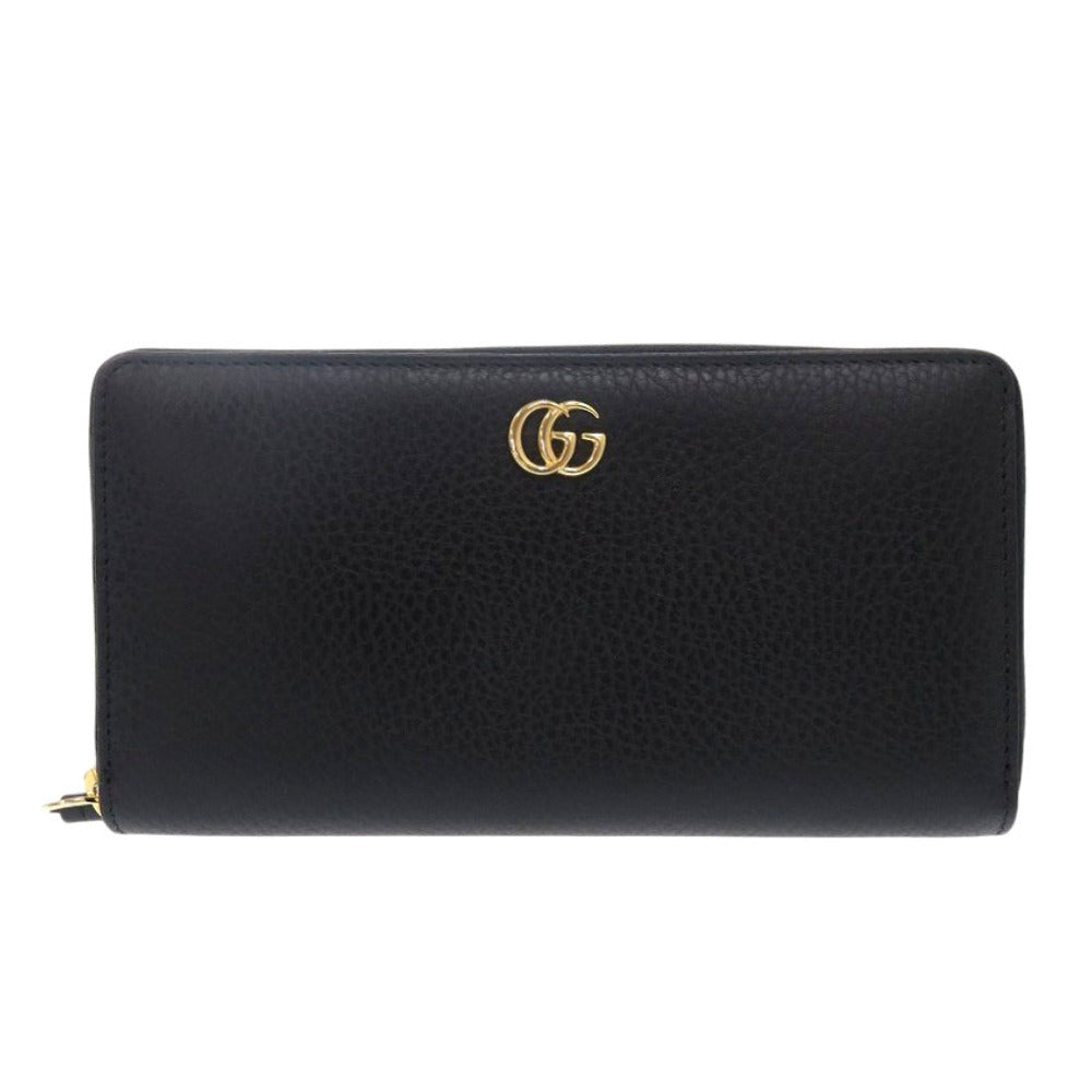 GUCCI Long Wallet Purse 456117 leather black Zip Around GG Marmont Women Used